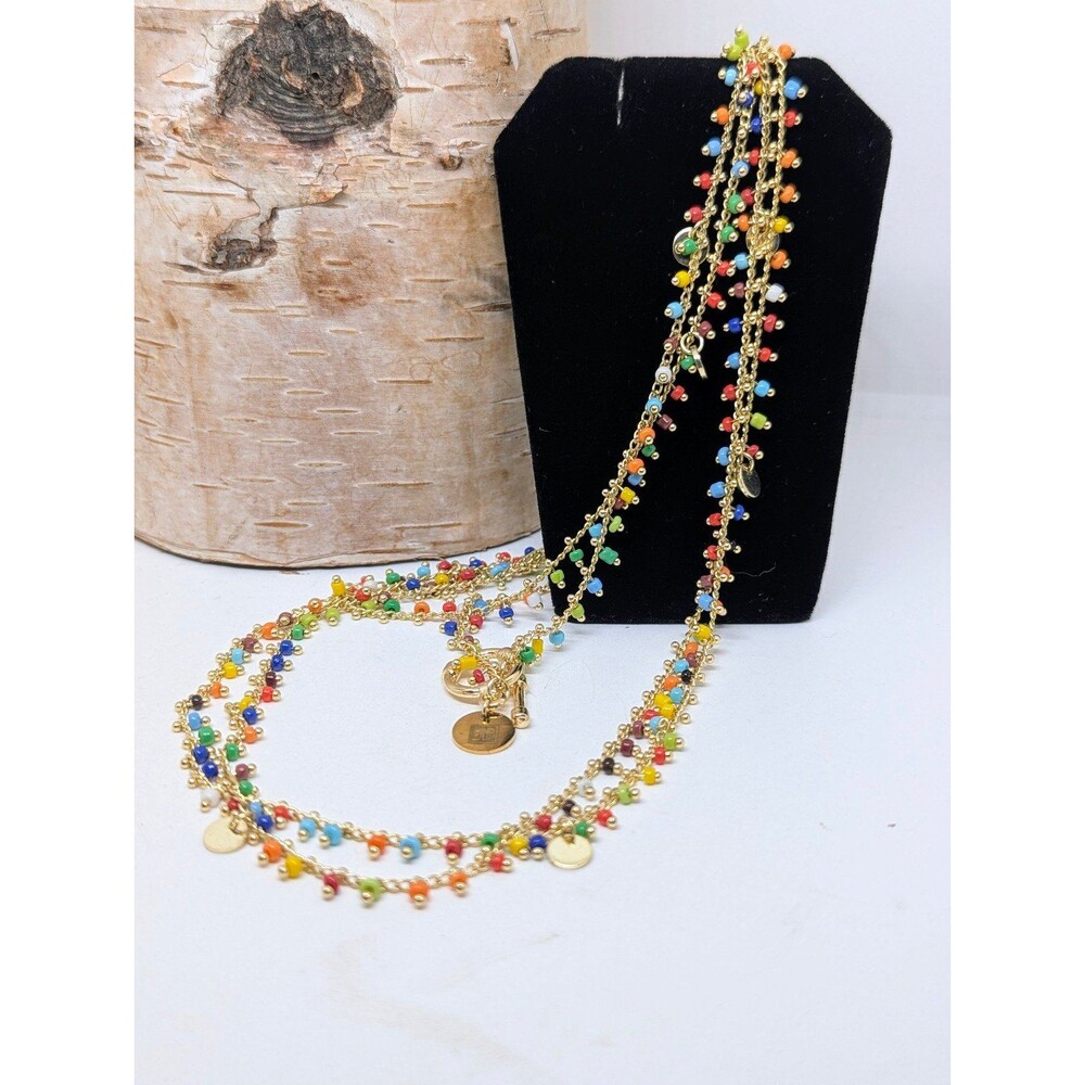 BLB Multicolor Beads & Gold Tone Discs 48" Chain Necklace